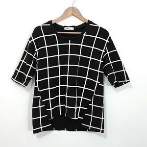 Vintage Black White Geometric Oversized Boxy Short Sleeve Sweatshirt Retro Small